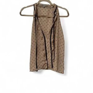 Cream and black heart print ruffle sheer top small